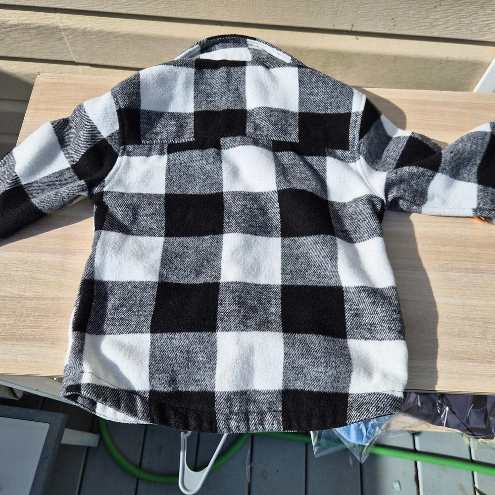 Lily & Dan Kids Buffalo Plaid Shacket Black White Button Up S Cabincore